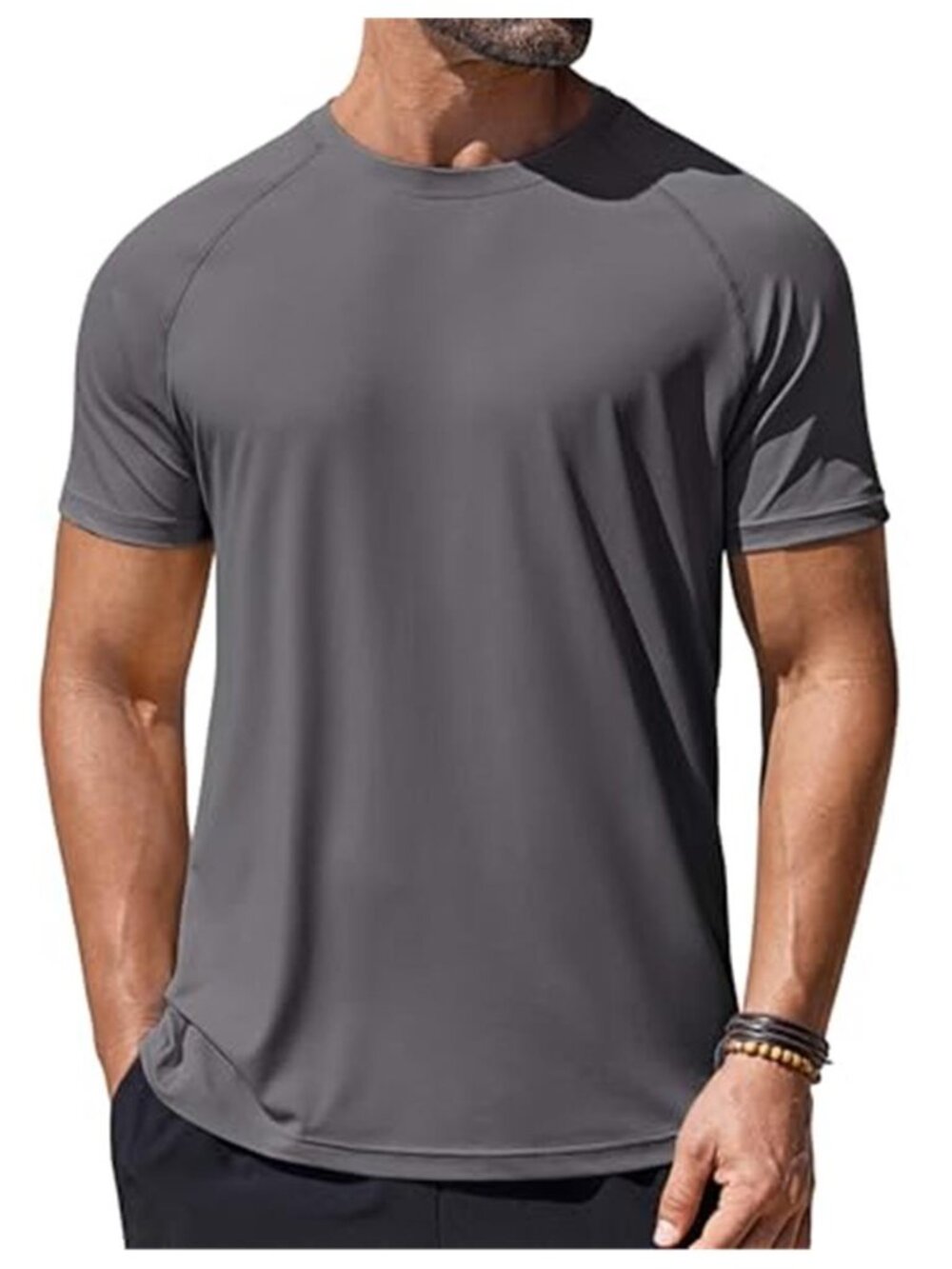 Mens UPF 50 Rash Guard Swim Shirt Quick Dry Short Sleeve Sun Protection Tee
